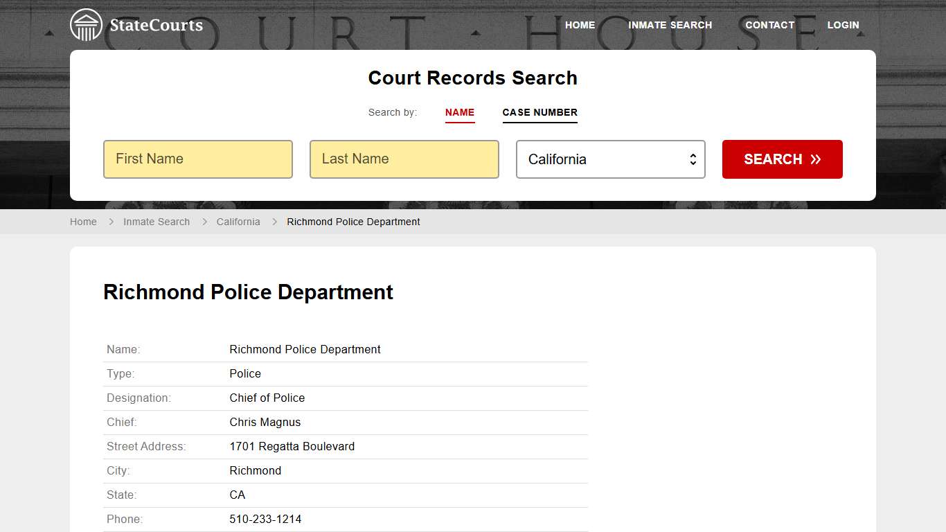 Search Richmond Police Department, CA Records Online - StateCourts